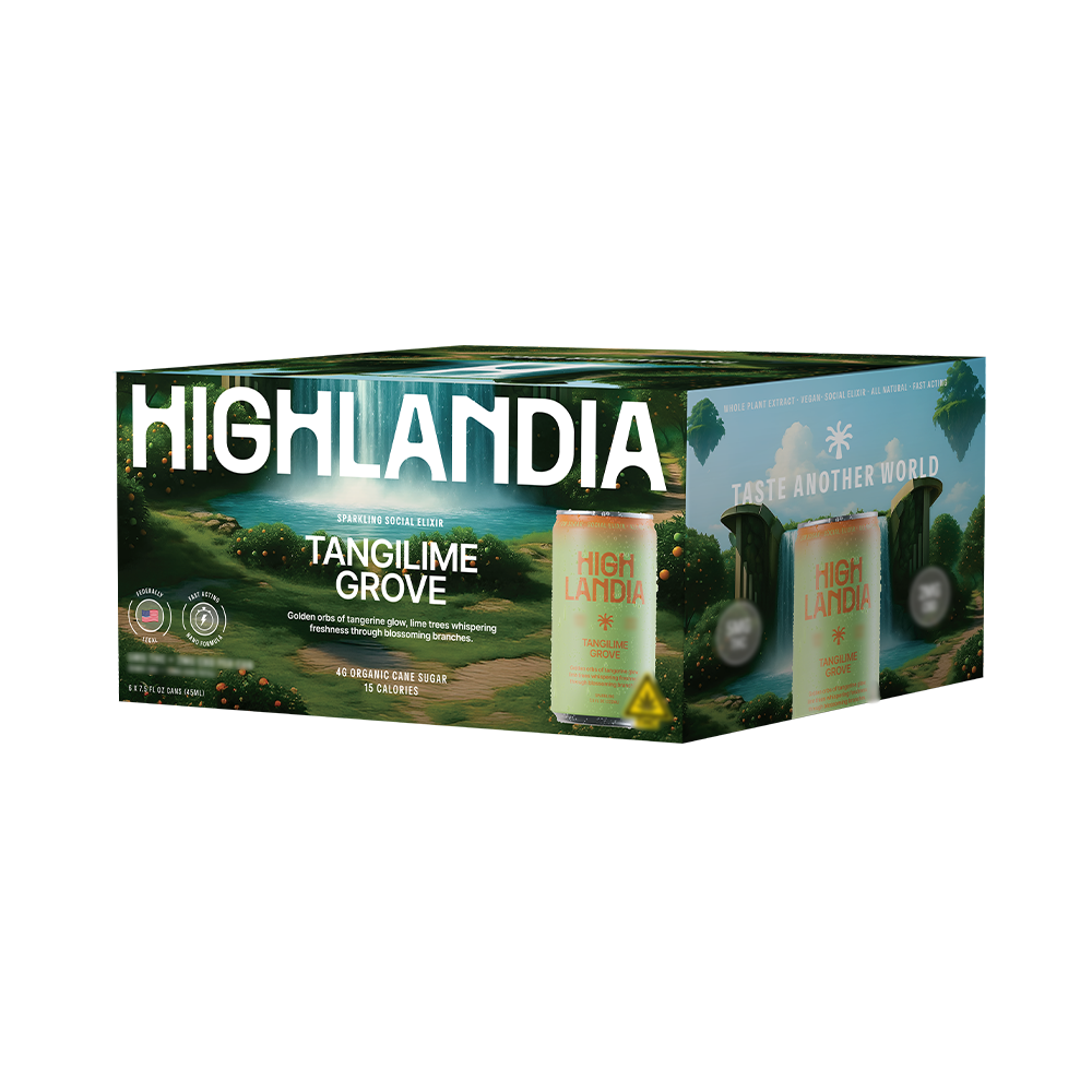 Highlandia Tangilime Grove 5mg THC drink 6-pack box with jungle design